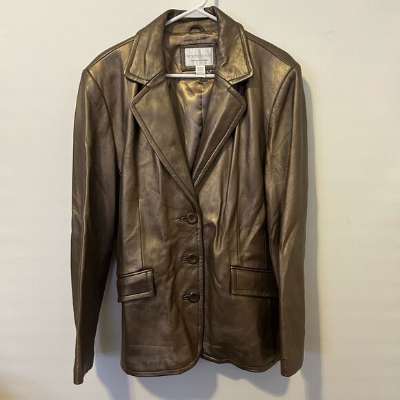 Worthington Genuine Lambskin Leather Coat Jacket Women’s XL metallic gold money - Picture 1 of 8